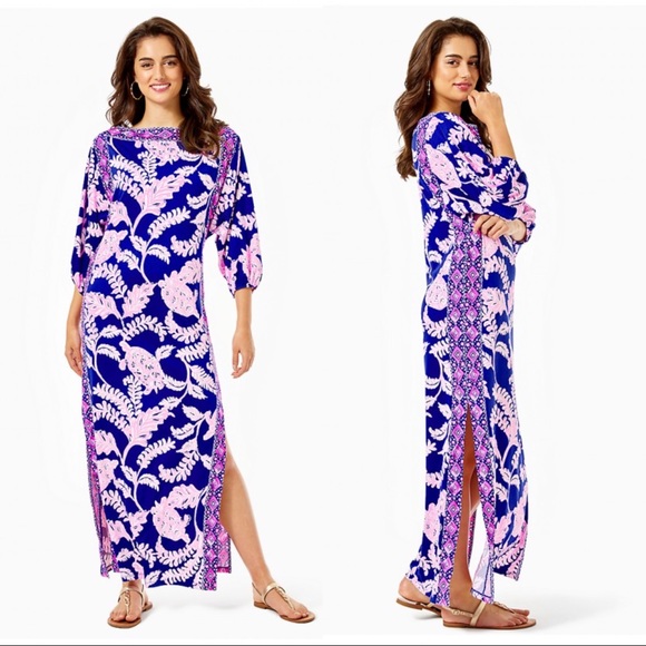 Lilly Pulitzer Silva Maxi Dress Turtle Print Blue